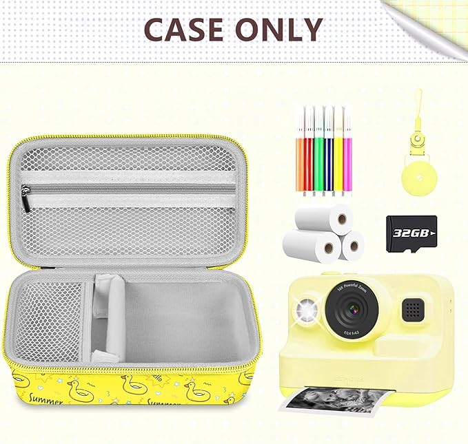 Leayjeen Kids Camera Case Compatible with Kids Instant Print Camera, Kids Instant Camera for 1080P Printed Photos,Best Christmas Gifts and Birthday Gifts for Kids-Little Yellow Duck（Case Only）