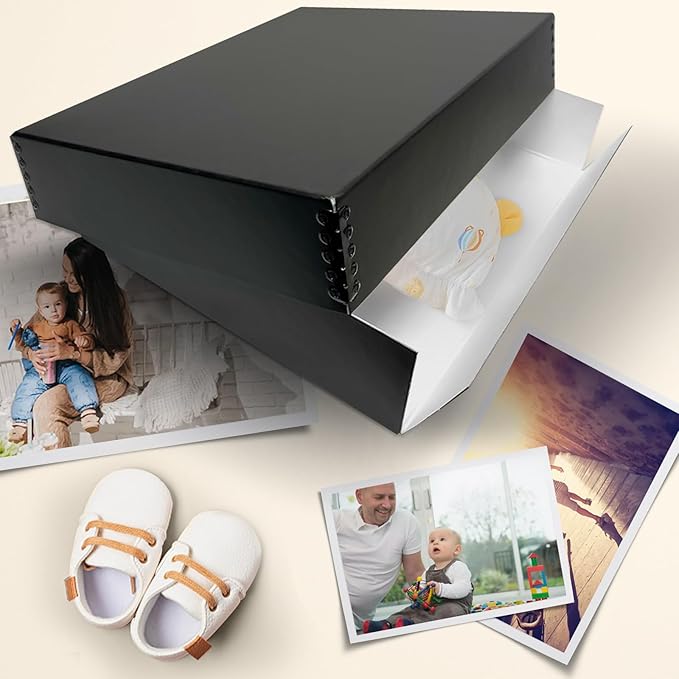 Golden State Art, Acid Free Archival 11x14 Museum Photo Storage Box, Acid-Free Drop Front Box with Metal Edge, Preserve Documents, Prints, Poster, Photographs, Arts And Crafts, Black