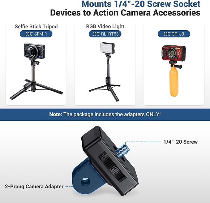 JJC 1/4"-20 Tripod Mount Adapter Converter for GoPro, DJI, Insta360, AKASO Action Camera, Sony Canon Nikon Fuji Fujifilm DSLR Mirrorless Camera, LED Light, Tripod, Selfie Stick Grip Monopod