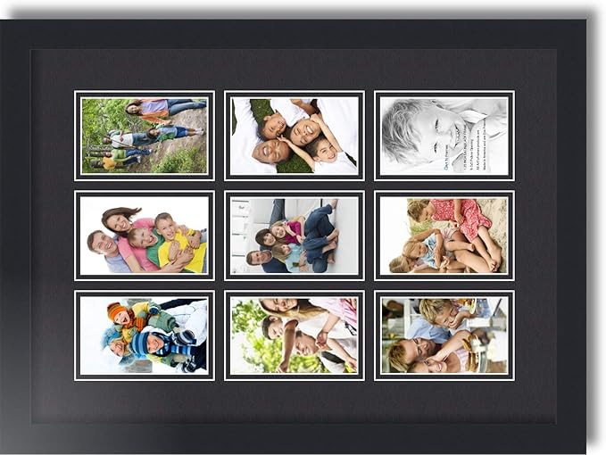 Art to Frames Double-Multimat-1046-89/89-FRBW26079 Collage Photo Frame Double Mat with 9-3x5 Openings and Satin Black Frame