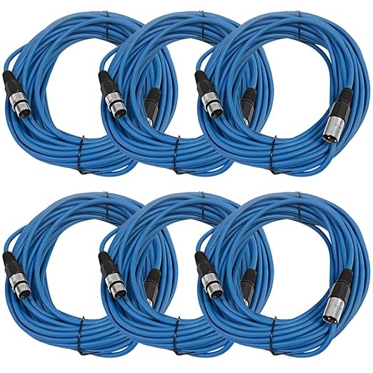 SEISMIC AUDIO - SAXLX-50 - 6 Pack of 50' Blue XLR Male to XLR Female Microphone Cables - Balanced - 50 Foot Patch Cords