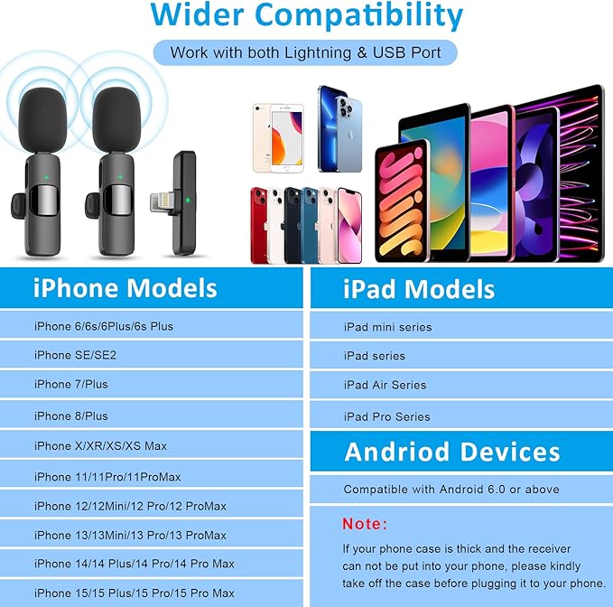 MAYBESTA Wireless Mini Microphone for iPhone Android Phone: Lavalier Lapel Recording Mic for Tiktok YouTube Podcast Interview(Dark Black)