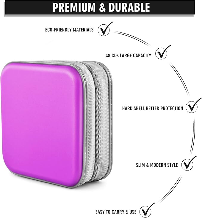 Bivisen DVD Case Wallet Holder Binder - 48 Capacity CD/DVD Cases Storage Holder Binder Organizer Wallet Book for Car, Home, Travel (Puple)