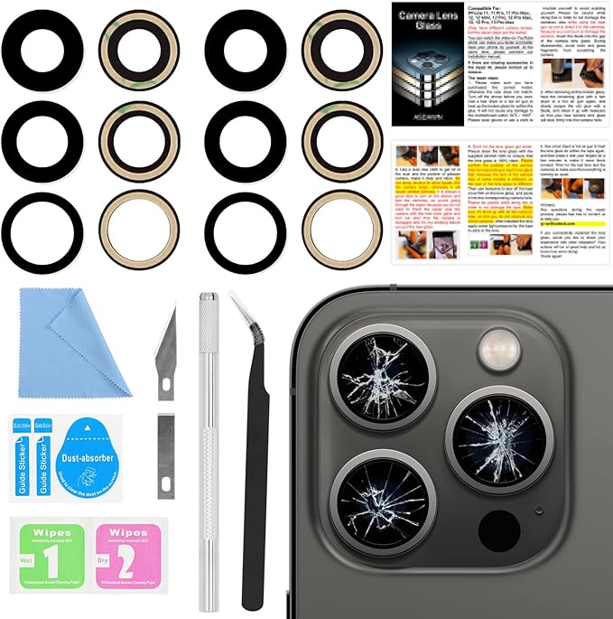 2PCS ASDAWN Back Rear Camera Lens Glass Replacement for iPhone 13 Pro Max and 13 Pro Camera Glass Lens Replacement with Pre-Installed Adhesive + Repair Tool Kit + Installation Manual