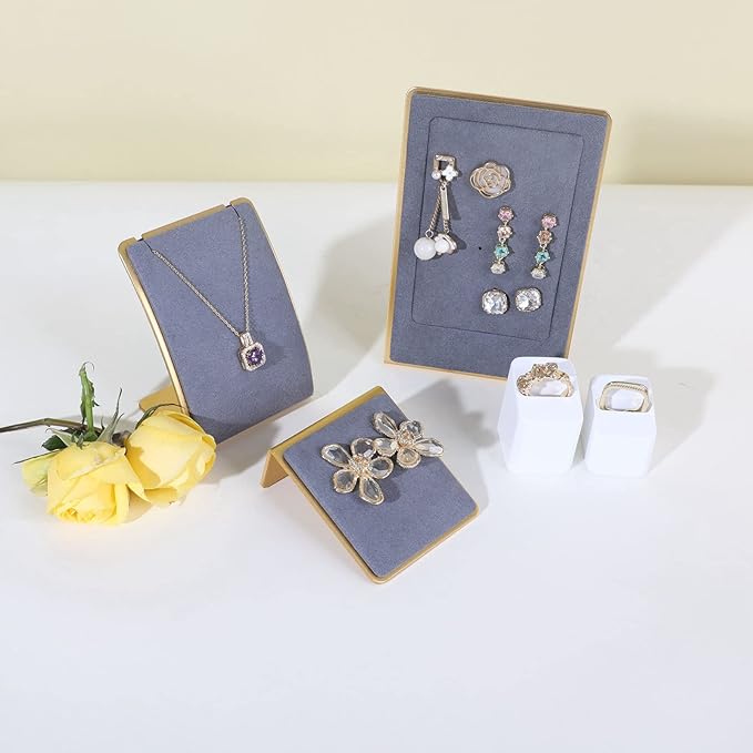 GemeShou Velvet earrings holder for girls, Grey earring organizer board, Gold earring stand display for selling【Grey】