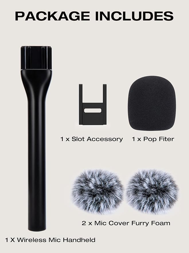 SUNMON Handheld Wireless Mic Stand for DJI Mic Mini with Pop Filter, Holder for Microphone, Interview Handheld Mount Adapter for DJI Mini (Handheld with 3 Pop Filter)