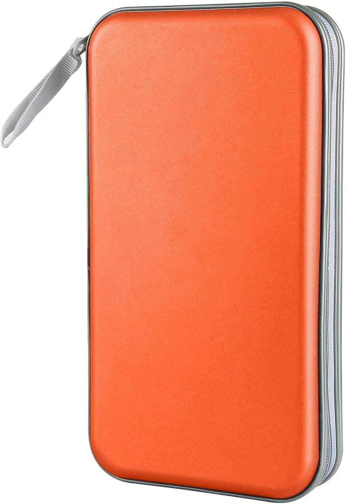 Siveit CD Case, DVD Case Holder 96 Capacity Hard Plastic CD DVD Disc Cases Storage Binder Wallet for Car Home Office Travel (Orange)