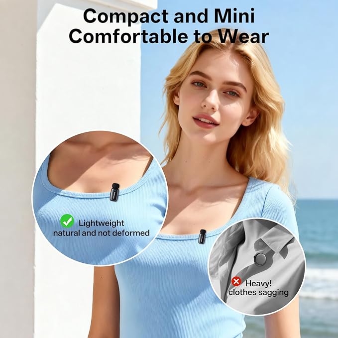 Mini Wireless Lavalier Microphone for iPhone ipad Android, Noise Reduction and Mute, 33h Charging Case, AI Voice Changer, 131FT Range, Mini Lapel Mic for Video Recording, Vlogging, YouTube