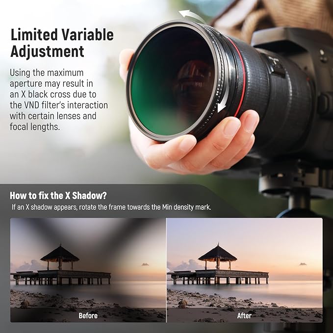 NEEWER 55mm True Colors Variable ND2-ND400 Filter, Hard Stops Adjustable Neutral Density VND Filter with Multi Coated HD Optical Glass/Aluminum Frame/Water Repellent/Scratch Resistant