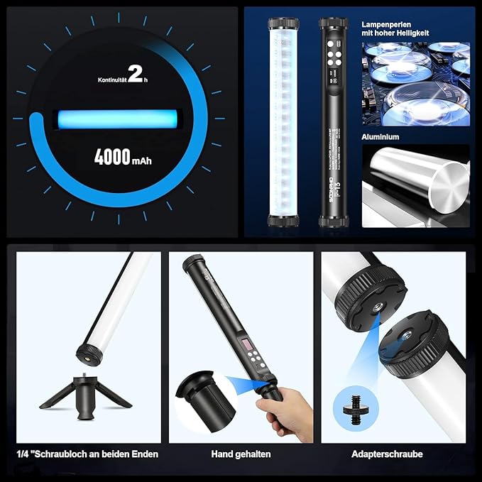 2Pack RGB LED Video Light Stick Wand,3200K~8500K Magnetic Photography Tube Light,360° Full RGB Light Stick with 4000mAh Battery for YouTube Video,Vlog,Live Game Streaming…