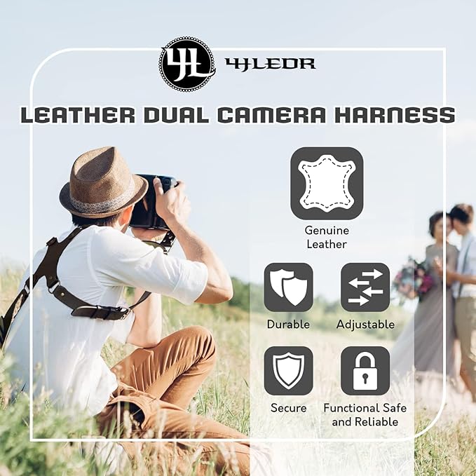 Leather Dual Camera Harness Strap for Photographers,Adjustable Shoulder Crossbody Padded Harness for DSLR SLR