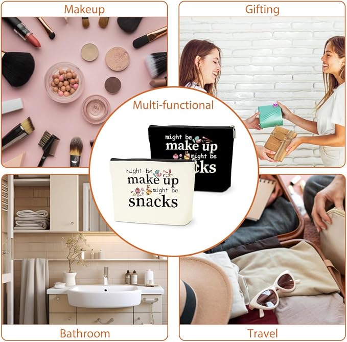 2 PCS Friend Gifts for Women Makeup Bag, Snack Bags, Funny Gifts Cosmetic Bags, Sister Birthday Christmas Graduation Friendship Gift for Daughter From Mom - might be makeup might be snacks