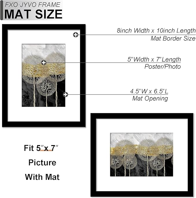 8x10 Picture Frame Set of 6, Display Photo 5x7 with Mat or 8 x 10 Without Mat, Light Weight and High Transparent 8 by 10 Frame for Wall - 6 Pack/Black/8"x10"