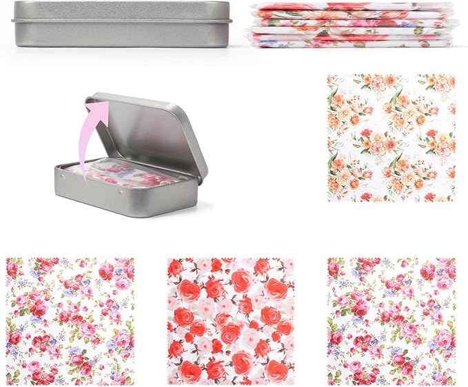 6Pcs Thickened Eye Glass Clean Cloths, Elegant Flower Design Glasses Cleaning Cloth with Iron Box, Reusable Eyeglass Cleaning Cloth for Eyeglasses, Camera Lens, Cell Phones, Laptops