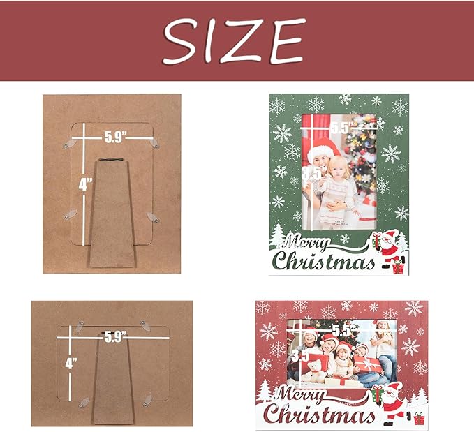 kennethan Christmas Red Frame 4x6 Picture Frame with Christmas Santa Decoration 1 Pack Wooden Frame with Glass can Display 4x6 Picture on the Table