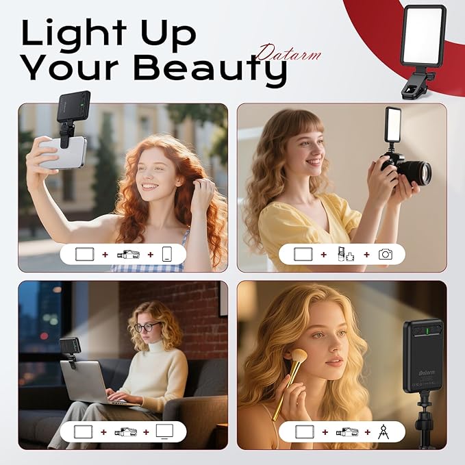 Rechargeable Soft Selfie Light for Phone, Camera, Laptop, 4-14H Battery Portable LED Light for Pictures, Phone Light Clip for Selfie, Vlog, TikTok, Makeup, Video Conference Black