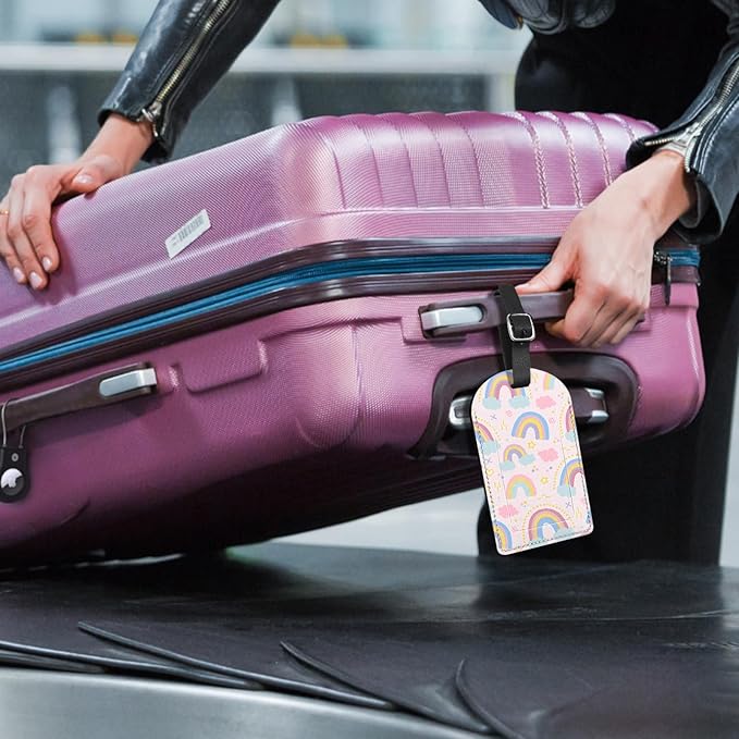 2 Pack Luggage Tag Suitcase Tags PU Leather Identifiers Privacy Cover Luggage Tags Aesthetic Cute Travel Bag Labels for Women Girls Men-Rainbow