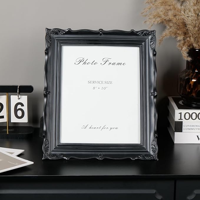 Cuspin Black 8x10 Picture Frame, Gothic Photo Frame Vintage Handmade Resin Frames with Carved Texture & Glass Front for Tabletop Display or Wall Hanging