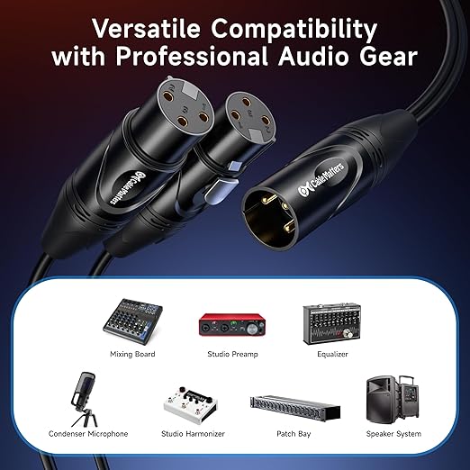Cable Matters Balanced XLR Splitter Cable - 1.5ft / 0.5m, Male to 2 Female XLR Y Cable, Microphone Splitter 1 Male to 2 Female
