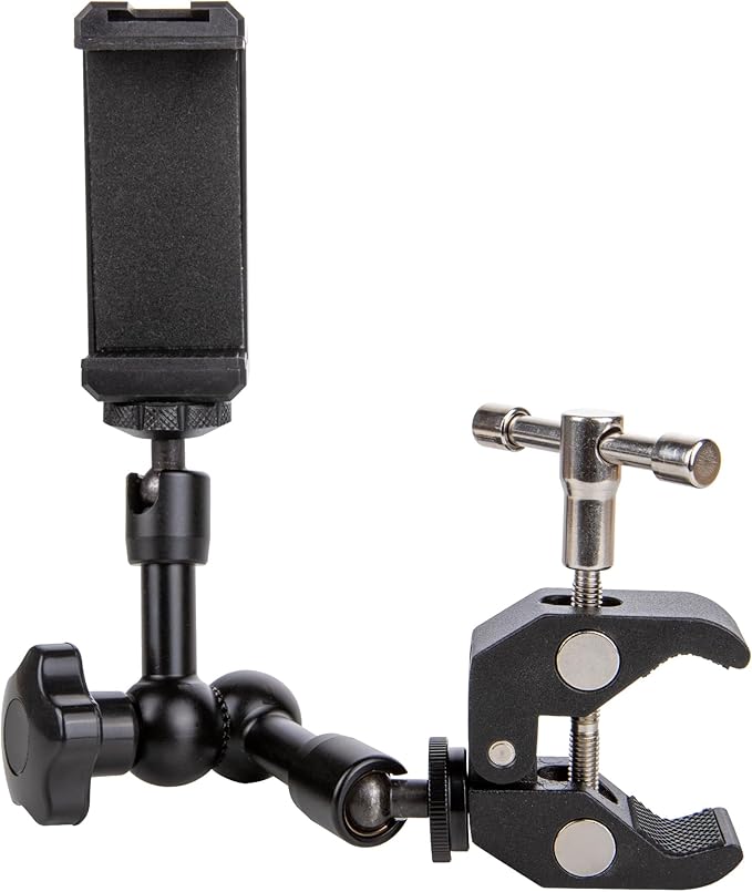 Magic Arm Mount - Aluminum Alloy Magic Arm Spring Clamp & C-Clamp for Tripod, Studio Holder, Live Streaming, Beauty Vlogger Phone Mount (1 Set)