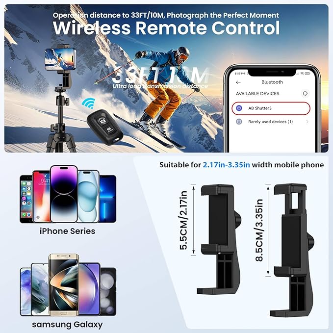 68" Phone Tripod for Overhead Shots, Horizontal Tripod, Tripod Stand for iPhone with Wireless Remote/Sandbag, Phone Tripod for Cooking Video Recording/Live Stream/Vlogging