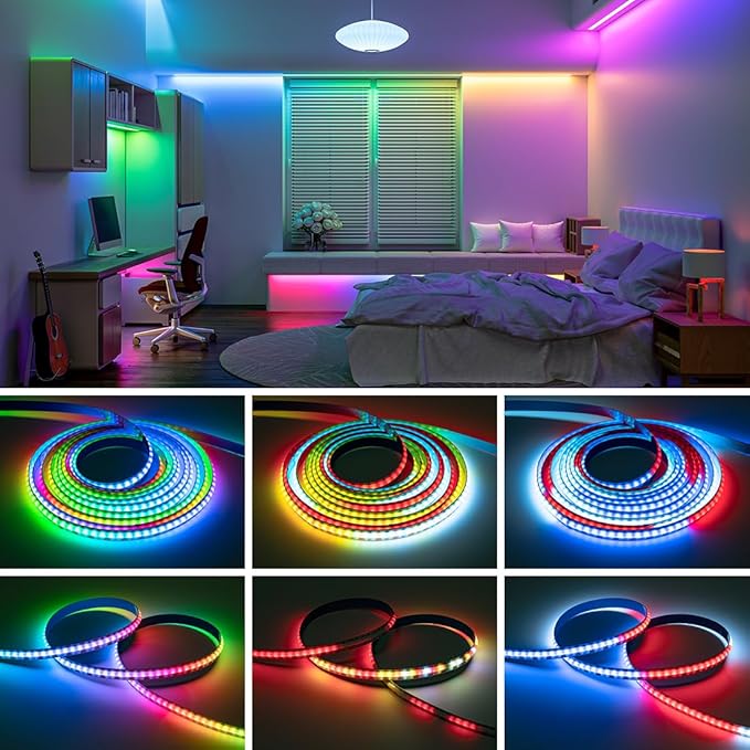 BTF-LIGHTING FCOB COB WS2812B IC RGB LED Strip DC5V 13.1FT Individual Addressable 160Pixel/m 640LEDs 640IC Dream Color IP30 Non-Waterproof High Density Light 0.39in Width(No Adapter or Controller)