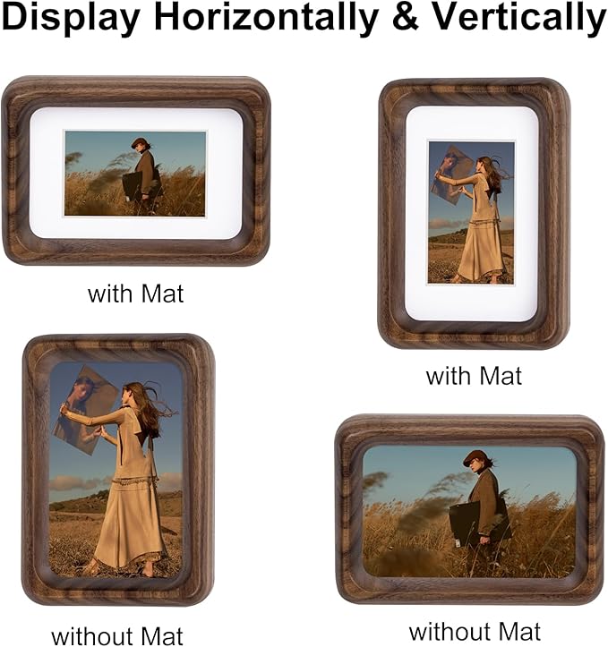 Kattepote 3 inch Wooden Mini Instant Photo Frames, with Mat for 1x2 inch Photo, Natural Walnut Wood Mini 2 x 3 inch Tabletop Picture Frame Instant Camera Photo Frames (Walnut)