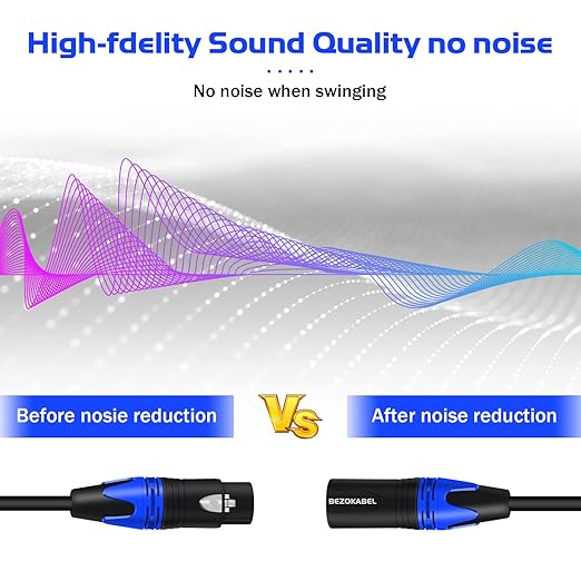 XLR Microphone Cable - 25 Feet 6-Pack, Male to Female 3-Pin Balanced Cable for Microphones, Speakers, Recording Studios - Blue, 25ft 6Pack