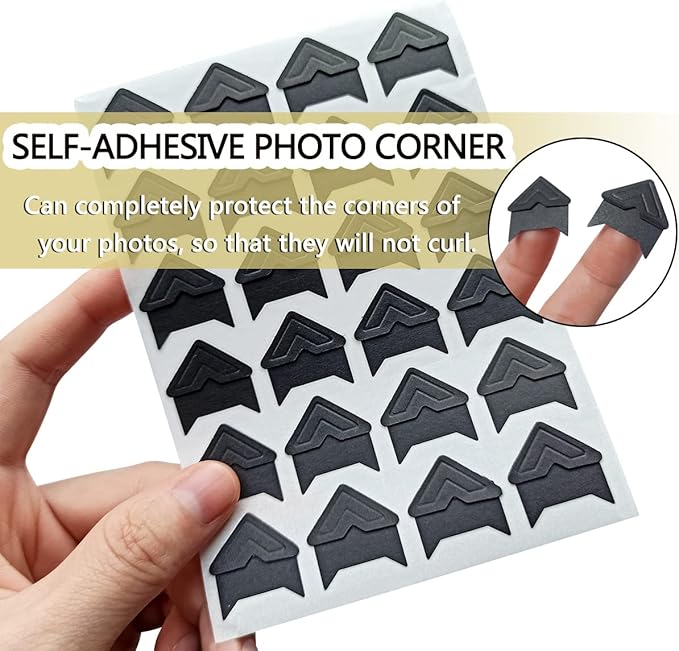 12 Sheets 288 Count Self-Adhesive Photo Corners Stickers, Acid Free Photo Mounting Corners for Scrapbooks, Memory Books, DIY Picture Album, Journal (Black)