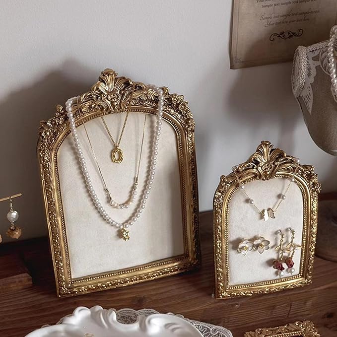 Vintage Styles Jewelry Display Stand Photo Frame Earring Necklace Holder Flannel Lining Resin Structure Home Shop Decors