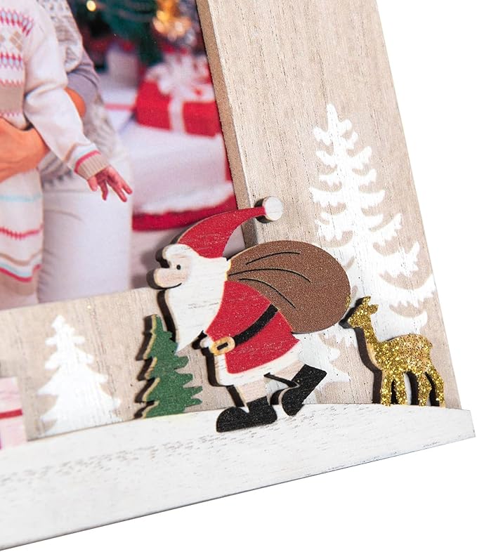 kennethan Christmas White Frame 4x6 Picture Frame with Christmas Santa Decoration 2 Pack Wooden Frame with Glass can Display 4x6 Picture on the Table