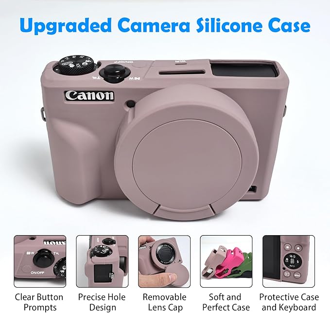 Easy Hood Camera Case for Canon Powershot G7 X Mark III Digital Camera, Silicone Soft Camera Case with Button Marker Removable Lens Cover G7X Protective Body Skin - Tiffany Pink