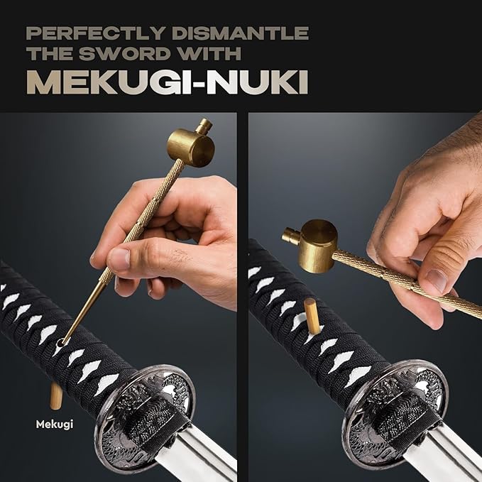 Sword Katana Knife Cleaning Kit - Maintenance Set with 2 Choji Oil - Large Microfiber - Japanese Wooden Stoarge Box - Uchiko Ball - Hammer - 4 Mekugi - Care for Samurai Katanas Swords - Storage Cases