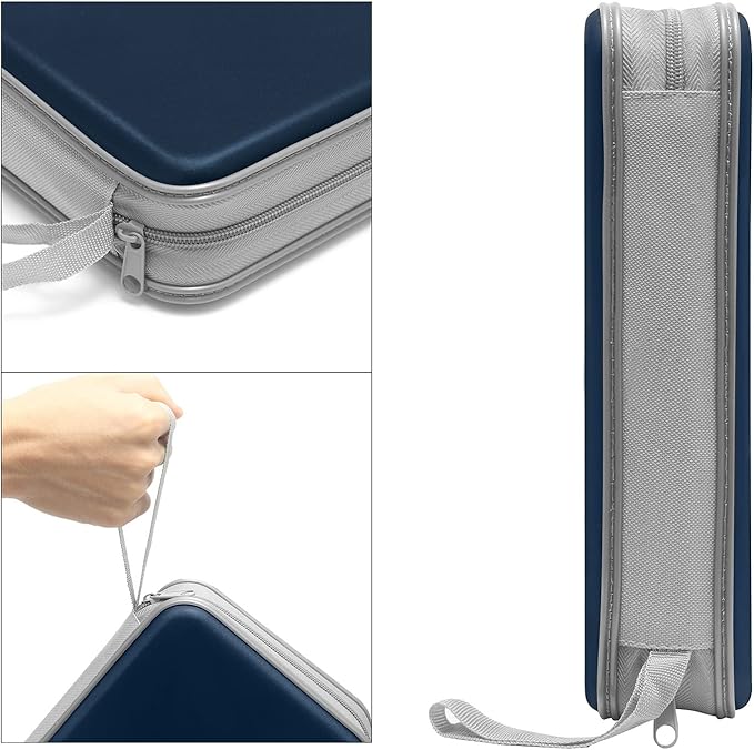 Siveit CD Case, DVD Case Holder 96 Capacity Hard Plastic CD DVD Disc Cases Storage Binder Wallet for Car Home Office Travel (Dark Blue)