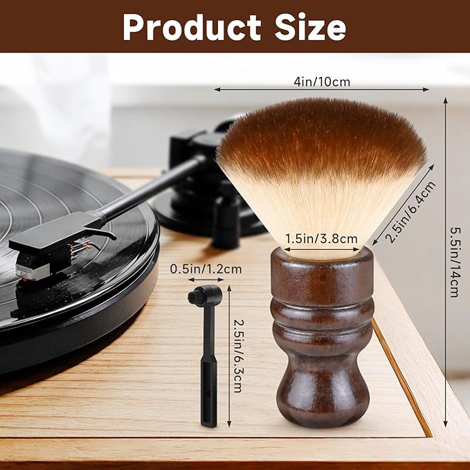 Vinyl Record Cleaning Kit, 2-in-1 Anti-Static Carbon Fiber Record Brush & Stylus Cleaner with Wooden Handle, Turntable Accessories and Gift for Record Collectors