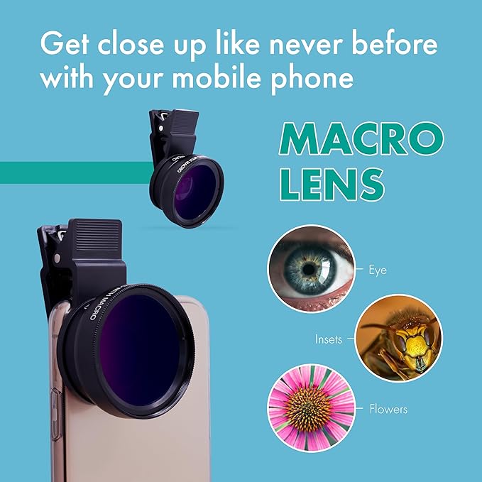LensXpert® Universal 2-in-1 Cell Phone Camera Lens Kit: 0.45X Super Wide Angle & 12.5X Macro Lens, Clip-On Attachment for iPhone, Samsung, Android Smartphones – Capture Stunning Photos Anywhere
