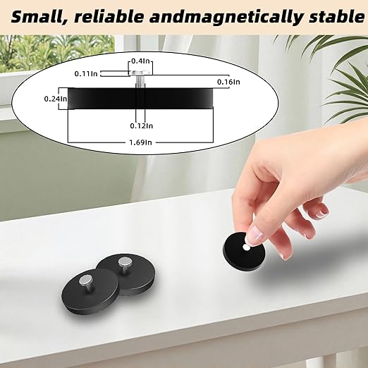 Magnetpro 4 Pieces Strong Rubber Coated Mounting Magnets Anti-Scratch, 30 LBS of Adhesive Power, Magnetic Assembly with T-Shaped Hanging Buckle