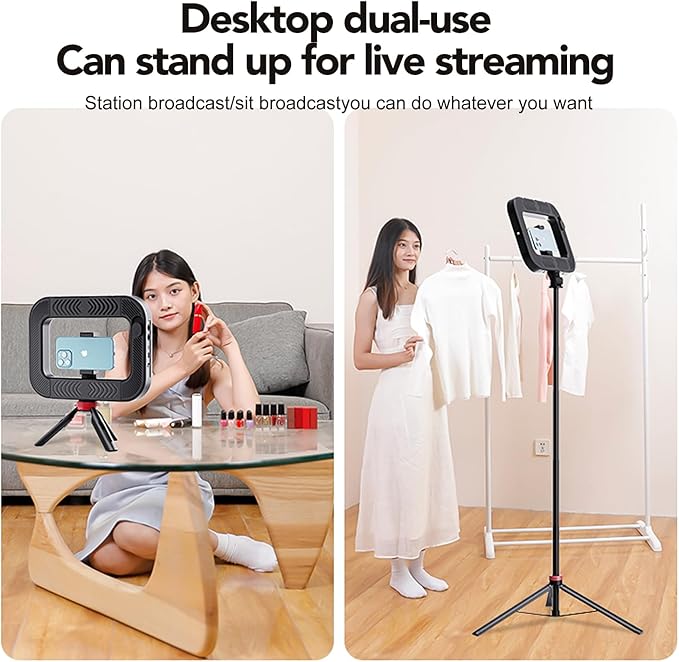 Smartphone Ring Selfie Light Kit Handheld LED Mobile Video Stabilizer Fill Lighting Rig Lights Built-in 8000mAh Battery Rechargeable for Phone Camera, YouTube, TIK tok Video Recording, Make up