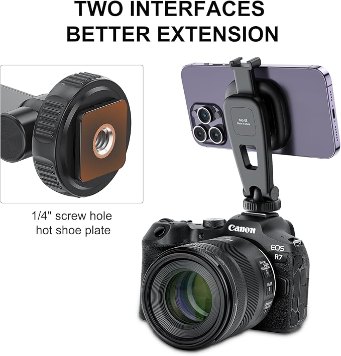 VRIG MG-03 Magnetic Phone Tripod Mount, Tripod Mount for Magsafe Cold Shoe for iPhone 16 15 14 13 12 Series, Magnetic Ring Compatible with All Phones & Cases, 360° Rotation, for Tripods, Cameras