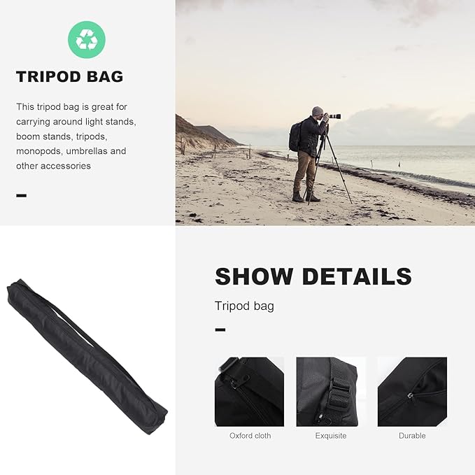 Kisangel Tripod Carry Bag and Photography Storage Bag with Shoulder Strap, Oxford Cloth Portable Padded Case for Outdoor Photography Equipment, 100X10X10Cm Compact Carrying Pouch