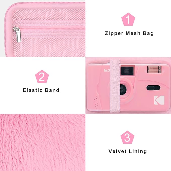Canboc Carrying Case for KODAK EKTAR H35/ H35N/ KODAK Snapic A1 Film Camera, H35/ Snapic A1 Film Camera Bag, Zipper Mesh Pocket fits Film, Batteries, USB Cable, Pink (Case Only)