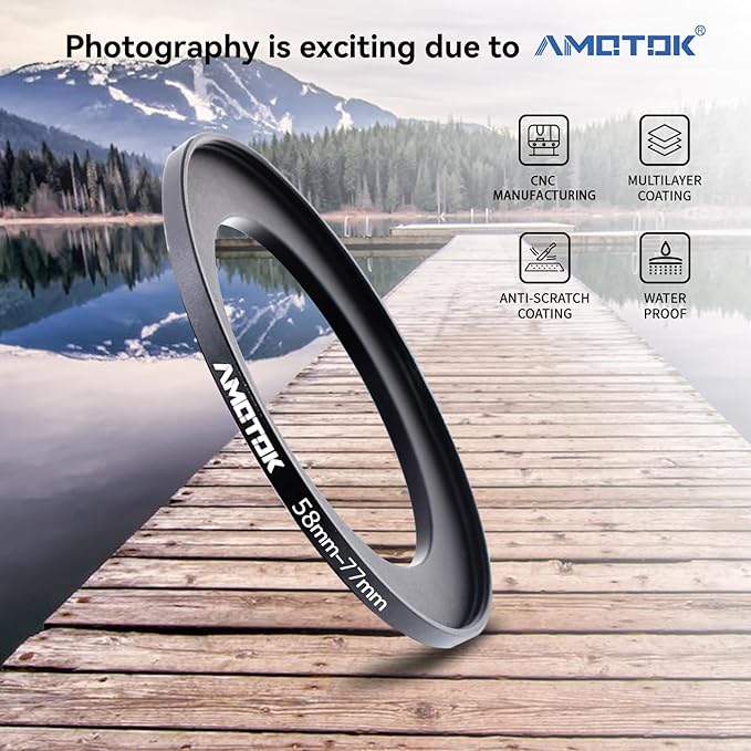 58mm to 77mm Camera Filters Ring Compatible All 58mm Camera Lenses to 77mm UV CPL ND Filter Accessory and 77mm Lens Hood(58-77mm)