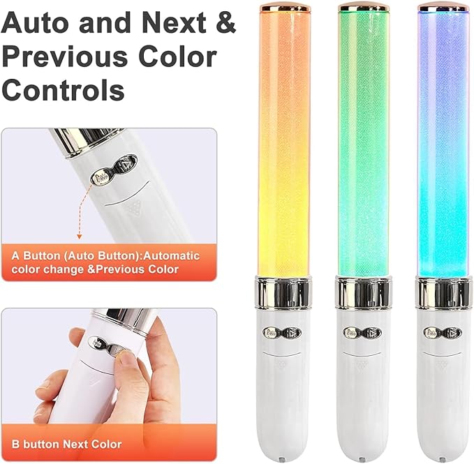 LED Glow Sticks Multicolor 2 Pack, 18 Dynamic Colors, Auto/Manual Modes, Battery Powered for Concerts, Brithday, Raves, Parking Guides,Emergencies