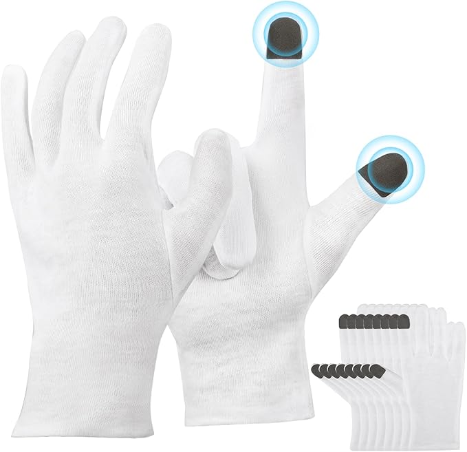 ENPOINT Touch Screen Gloves, 5 Pairs Cotton Gloves, White Cotton Gloves for Dry Hands Sleeping, Archival Gloves White Cotton Gloves for Art Handling, Coin Handling, Jewelry, Photography, Large