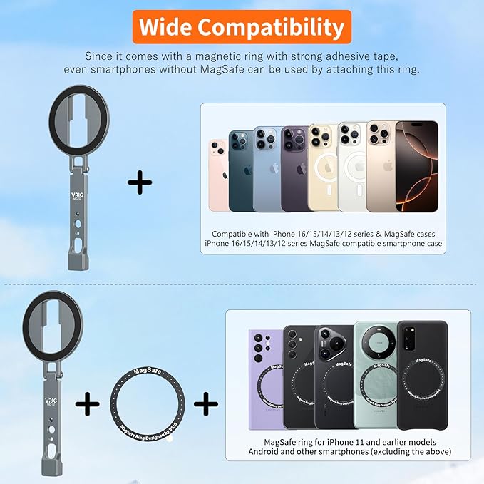 VRIG Phone Tripod Holder Mount for MagSafe,Aluminum Tripod Mount Adapter with 1/4”-20 & Cold Shoe for Video Recording for iPhone 17 16 15 14 13 12 Pro Max Plus Series