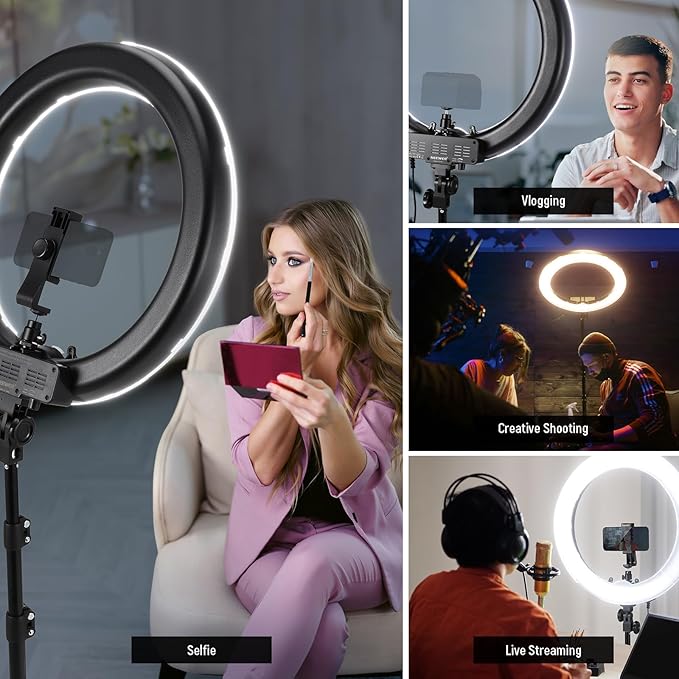 NEEWER 55W 18"/45cm Ring Light Kit [New Version], 5600K Dimmable LED Ringlight Tripod Stand Phone Holder for iPhone Selfie Makeup Lash Tattoo Studio Photo Video Recording Photography Lighting, RL-18