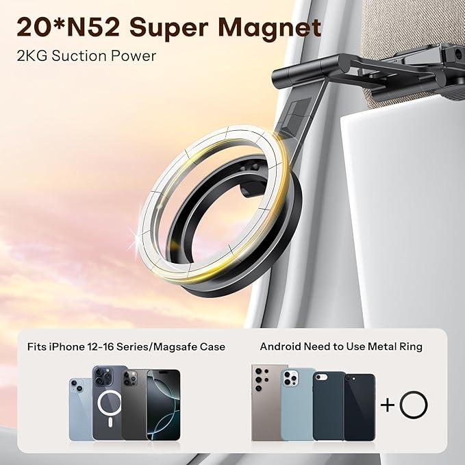 OMOTON [2 Pack] 360°Rotating for MagSafe Tripod, Adjustable Aluminum Magnetic Phone Tripod for iPhone 17/16/15/14 Pro Max Air, Foldable Cell Selfie Stick Fits Vlog, Gym, Travel Essentials