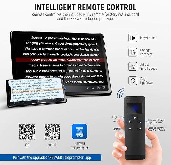 NEEWER Basics X12B Aluminum Alloy Liftable Teleprompter 12" Compatible with iPhone iPad Tablet Phone Camera, No Assembly/Remote & App Control with Cleaning Cloth, for Online Teaching Live Streaming