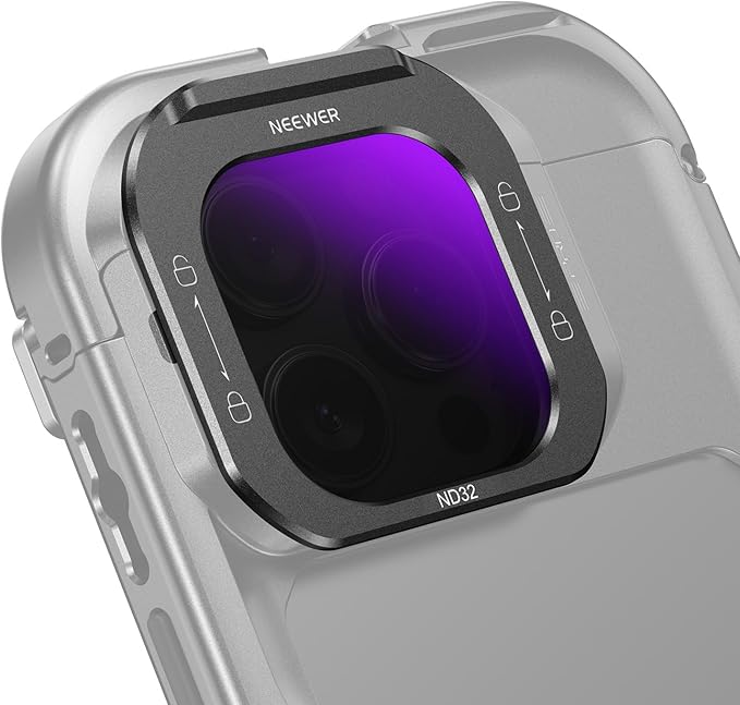 NEEWER ND32 Phone Lens Filter, Quick Release Multicoated HD Optical Glass Neutral Density ND Filter Compatible with iPhone 16 Pro (PA073) iPhone 16 Pro Max (PA074) Phone Cage, FL-I3