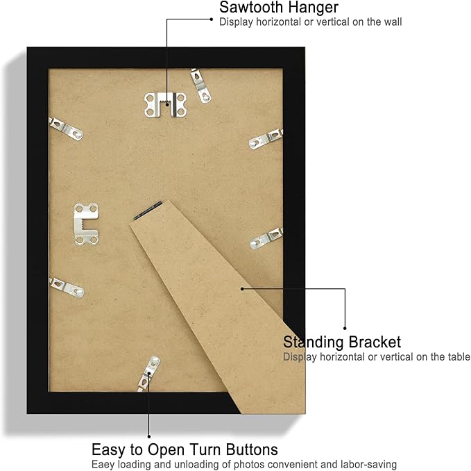 8x11 Picture Frame Set of 2, Made of Real Glass and Black Wooden Frame - 8 by 11 Photo for Wall or Tabletop Display